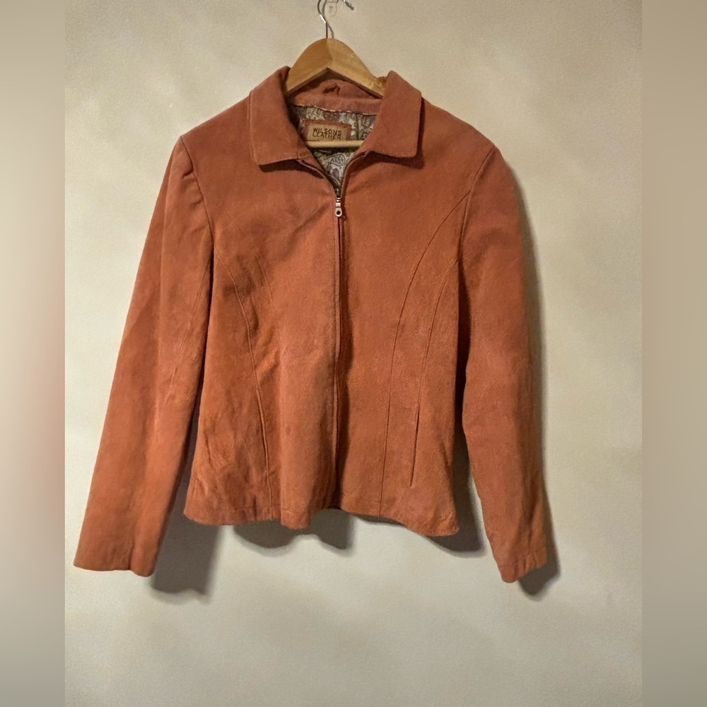 Wilsons Leather Maxima Women's Zip Up Leather Suede jacket pink